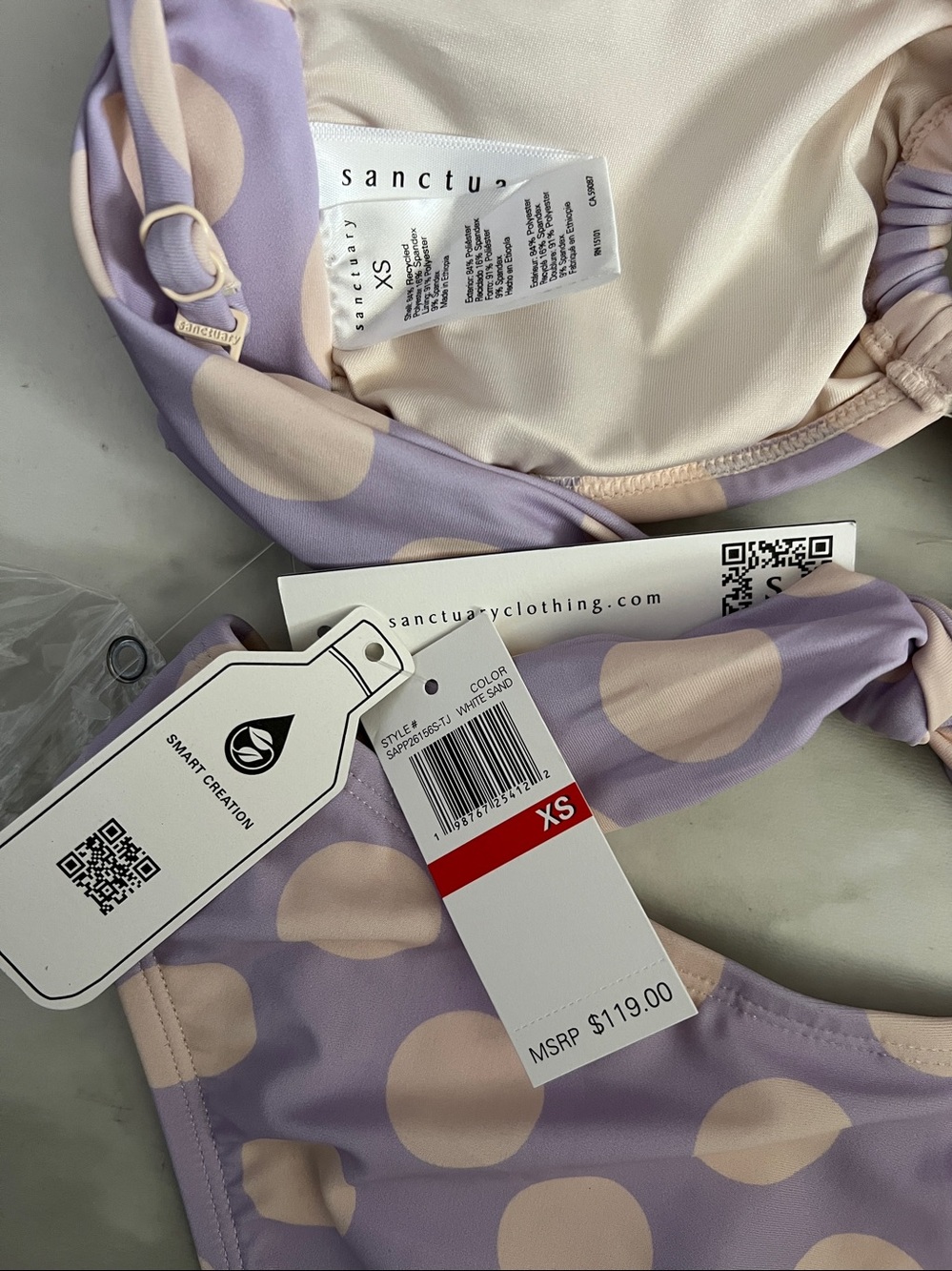 NWT Sanctuary Lavender and Cream Polka Dot Ring Bikini Size XS. - Picture 3 of 3